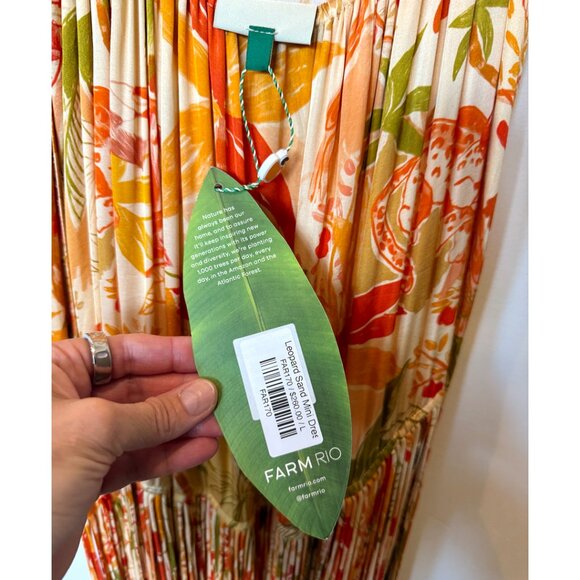 NWT Farm Rio Leopard Forest Sand Halter Neck Fringed Mini Dress Orange Print - Picture 6 of 12
